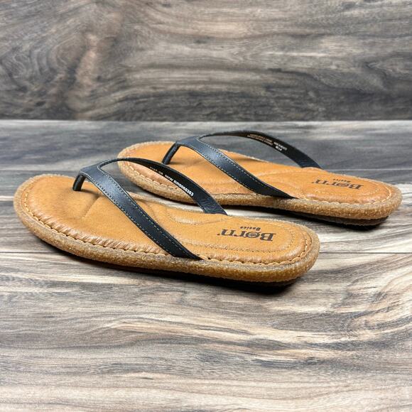 NIB Born Basic Maite 7M Black Leather Flip Flops Comfort Flat Thong Sandals - Picture 4 of 11